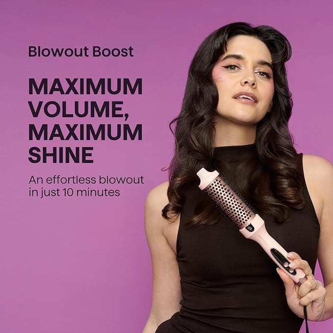 Wavytalk Blowout Boost Thermal Brush, 1.5 inch Heated Round Brush for Blowout Look, Negative Ion Technology, Ceramic Tourmaline, 5 Temperature Settings, Dual Voltage, Blue