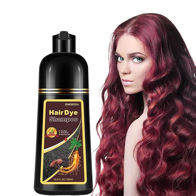Red Hair Dye Shampoo, Instant Hair Color Shampoo, Natural Red Hair Dye, Covers Gray in Minutes, Long Lasting Burgundy Hair Dye, Champu Para Canas, 16.90 Fl Oz