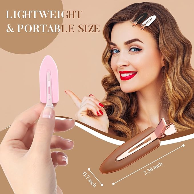 D 8 Pcs No Bend No Crease Hair Clips - Flat Makeup Clip for Women and Girls - Creaseless Hair Clips for Hairstyling Bangs Salon Rose Gold Handle - Black white Pink Brown