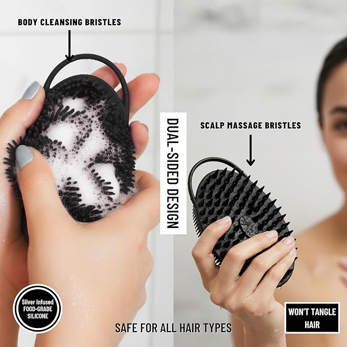 Silver Infused Scalp Massager Shampoo Brush - Advanced Material Hair Scrubber - Avilana Premium Scalp Exfoliator Head Massage - Gentle Daily Cleansing All Hair - Gift Women Men