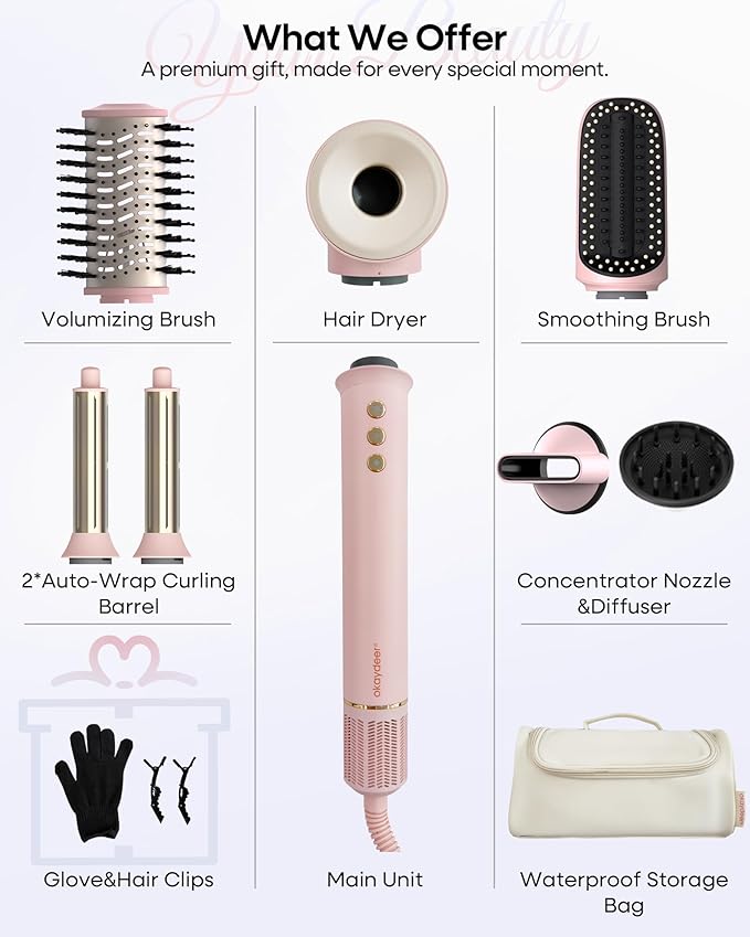 7 in One Hair Dryer Brush with Auto Wrap Curlers, Negative Ionic, No Heat Damage, Blow Dryer, Fast Drying & Frizz-Free Styling, Hot Air Styler, Straightener&Volumizing Brush with Storage Bag