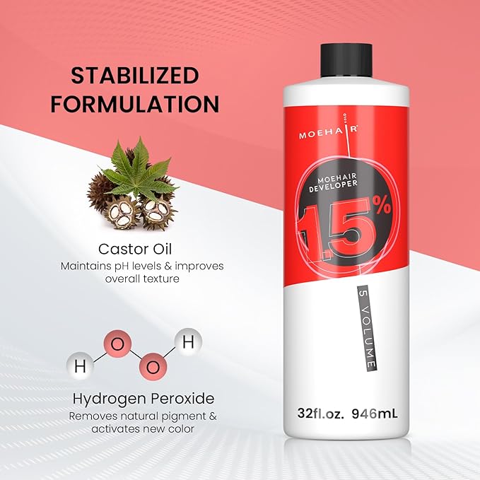 MOEHAIR Hair Color Developer 1.5% Hydrogen Peroxide | 5 Volume Creme Developer for Coloring and Bleaching | Paraben-free | Professional-Grade Hair Creme Developer | Peach Fragrance – 32 Fl. Oz