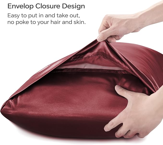 BEDELITE Satin Body Pillow Cover 2 Pack, Super Soft and Cooling Body Pillow Pillowcase for Hair and Skin, Breathable Silky Full Long Pillowcase Cover(20"x54", Burgundy)