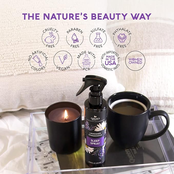 Nature's Beauty Lavender Chamomile Sleep Spray Multi-Pack - Sleep Well + Relax with Premium Grade Room + Pillow Spray, Made w/Coconut, Jojoba + Moringa Seed Oils, 6.76 fl oz (2 Pack)