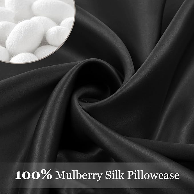 Adubor 100% Silk Pillowcase - Mulberry Silk Pillow Cases, 23 Momme 6A Grade Fibers, Silk Pillow Case for Hair and Skin Health, with Hidden Zipper (King 20''×36'', Black, 1PC)