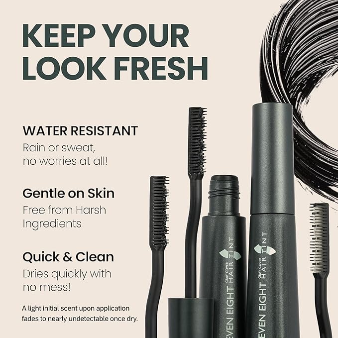SEVEN EIGHT Gray Cover Root Touch Up Mascara Quick Cover Root Tint, Water-Resistant Concealer, Temporary Cover Up Brush for Hair Mustache & Beard (NATURAL BLACK)