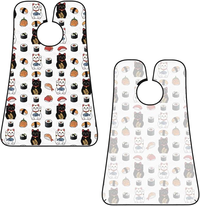 Men's Beard Maintenance Apron, Waterproof & Easy Clean, Japanese Sushi and Lucky Cat