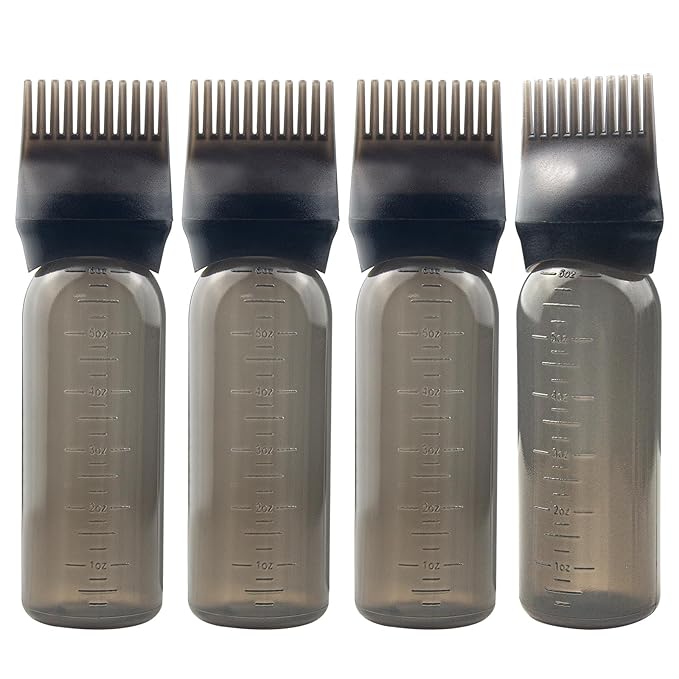 4 PCS Root Comb Applicator Bottle,Hair Oil Applicator Bottle for Hair Dye Shampoos Salons.6oz(black)