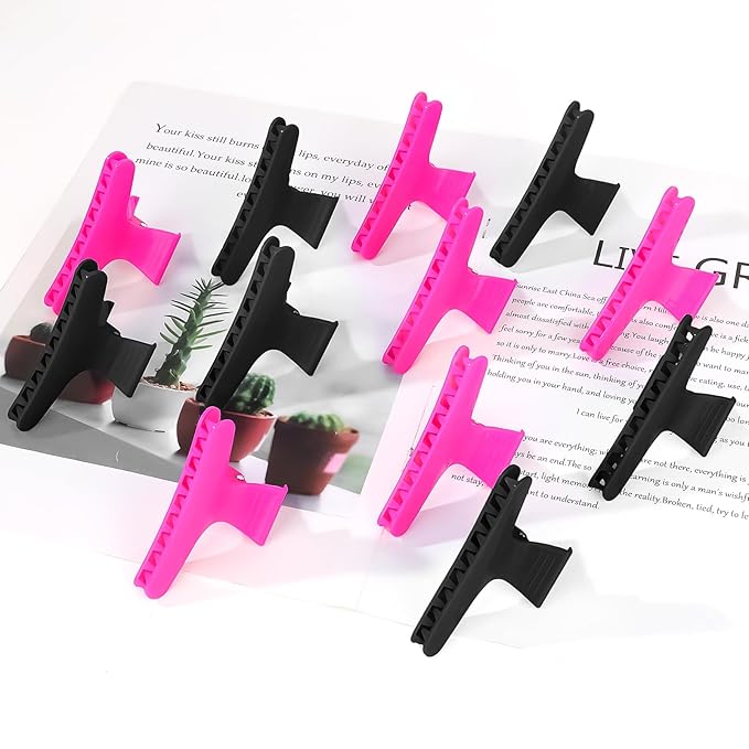 Ondder Black Hot Pink Butterfly Hair Claw Clips for Styling & Sectioning - Makeup Hair Accessories for Women & Girls