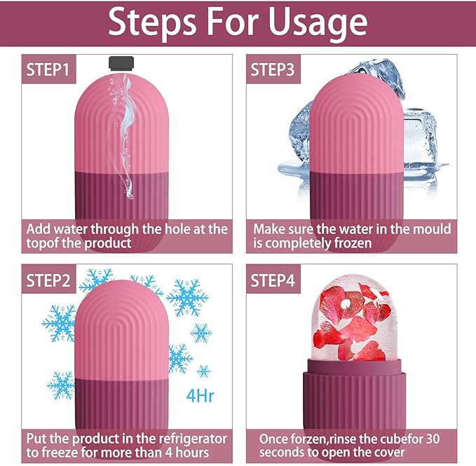 XHJRI Ice Face Roller Massager,Ice Cube Roller for Face, Eyes and Neck Naturally Conditioning and Skin Care,De-Puff Eye Bags,Reduce Migraine Pain,Reusable Massage Silicone Ice Mold (Rose)