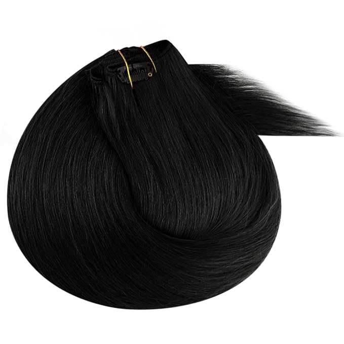 Ve Sunny Clip in Hair Extensions Real Human Hair, Black Clip in Hair Extensions Remy Hair Extensions Clip ins for Women 22inch 120g 7Pcs