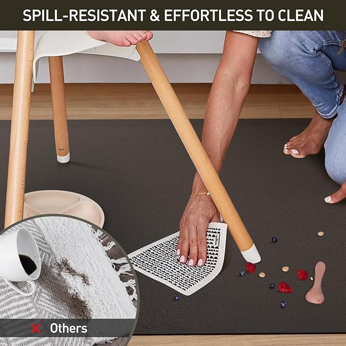 Area Floor Mat for Home, 5'×7' Large Black No Slip Waterproof Vinyl Area Rug for Dining Room, Spill Resistant Hard Floor Protector Cover for Mud Room, Easy Clean Splat Mat for Under High Chair