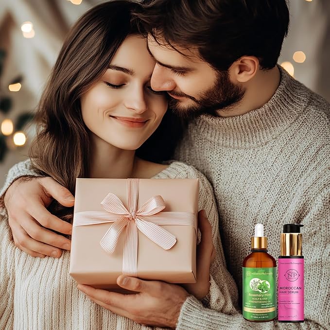 NP NATURES PHILOSOPHY Moroccan Argan Oil & Rosemary Hair Growth Oil Set, Organic Hair Serum, Anti-Frizz, Anti-Hair Loss, Adds Shine, Quickly Absorbed & Non-Greasy, Aussie Hair Products for Men & Women