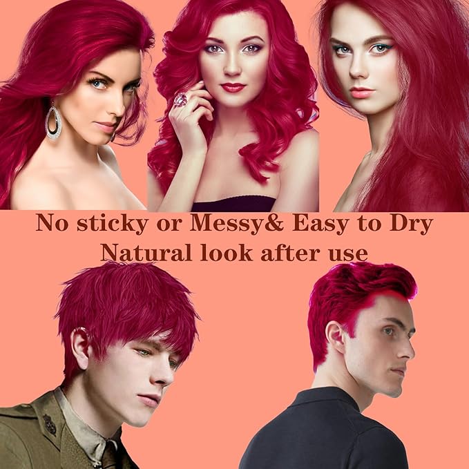 Red Hair Color Wax Washable, Temporary Hair Color Dye for Kids, Natural Instant Color Wax Hairstyle Cream Hair Pomades for Women & Men Party Cosplay Halloween, Gifts for Teens