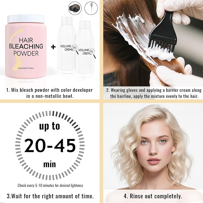 Hair Bleaching Powder 500g,High Performance Up to 8 Levels of Lift for Hair Highlights & Lightening