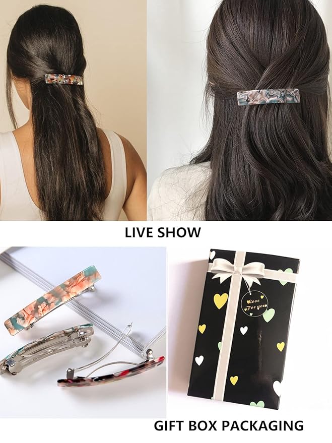 Fsmiling Hair Barrettes for Women French Hair Barrette Clip Small Acetate Hair Clips Barrette No Slip Hair Accessories 3-Pack