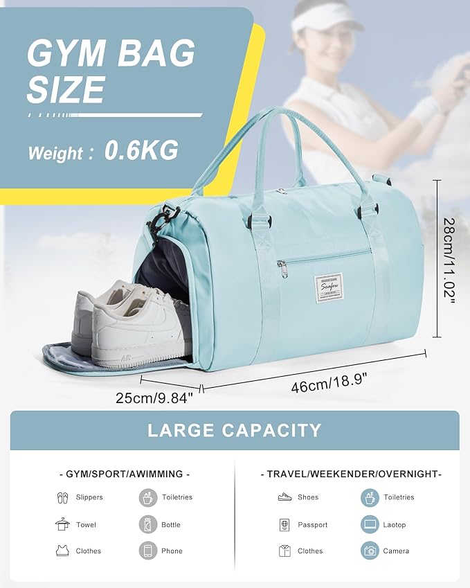 Gym Bag Womens,Travel Duffel Carry on Bag Sport Tote Bag Weekend Overnight Bag