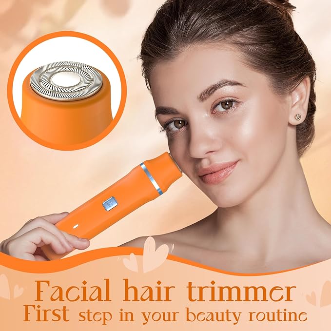 Facial Hair Removal for Women - Waterproof 2 in1 Rechargeable Eyebrow Facial Trimmer and Bikini Trimmer for Women, Painless Face Electric Razor/Shaver for Lip, Arms, Face, Peach Fuzz