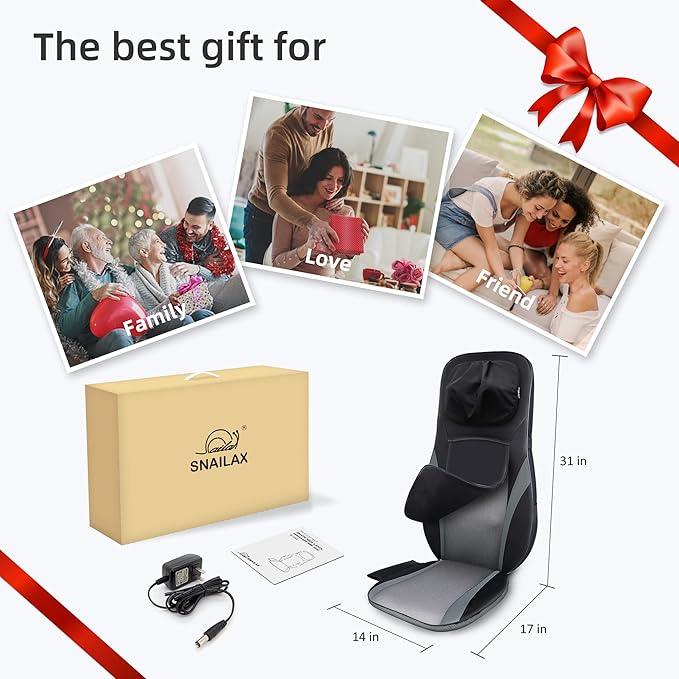 Snailax Shiatsu Back Massager with Heat -Deep Kneading Massage Chair Pad with Adjustable Intensity, Shiatsu Chair Massager to Relax Full Body Muscle