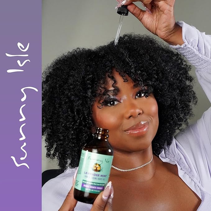 Sunny Isle Lavender Mint Hair and Strong Roots Oil 4oz | Infused with Jamaican Black Castor Oil and Biotin | Strengthen and Nourish Hair Follicles | Dry Scalp, Split Ends | Double Growth Formula