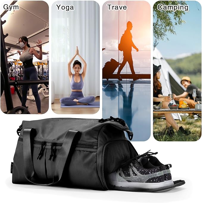 Weekender Duffel Bag with Shoe Compartment And Wet Pocket-Luggage Everyday Overnight Bag for Men and Women Travel-Carry On Gym Bag