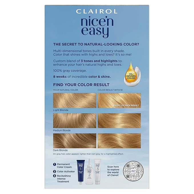 Clairol Nice'n Easy Permanent Hair Dye, 10 Extra Light Blonde Hair Color, Pack of 2