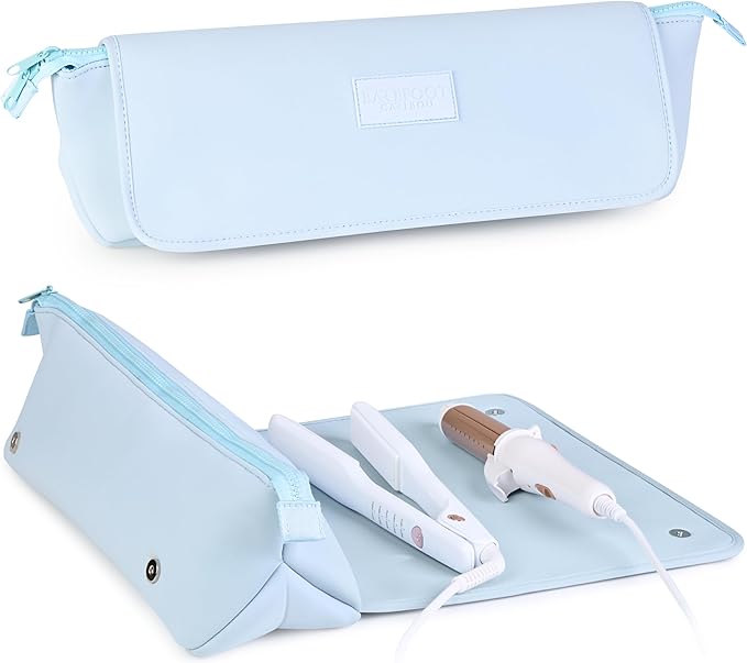 BAREFOOT CARIBOU Hair Tools Travel Bag and Heat Resistant Mat for Flat Irons, Straighteners, Curling Iron, and Haircare Accessories, 2-in-1 design, with Interior Pockets, Portable Organizer