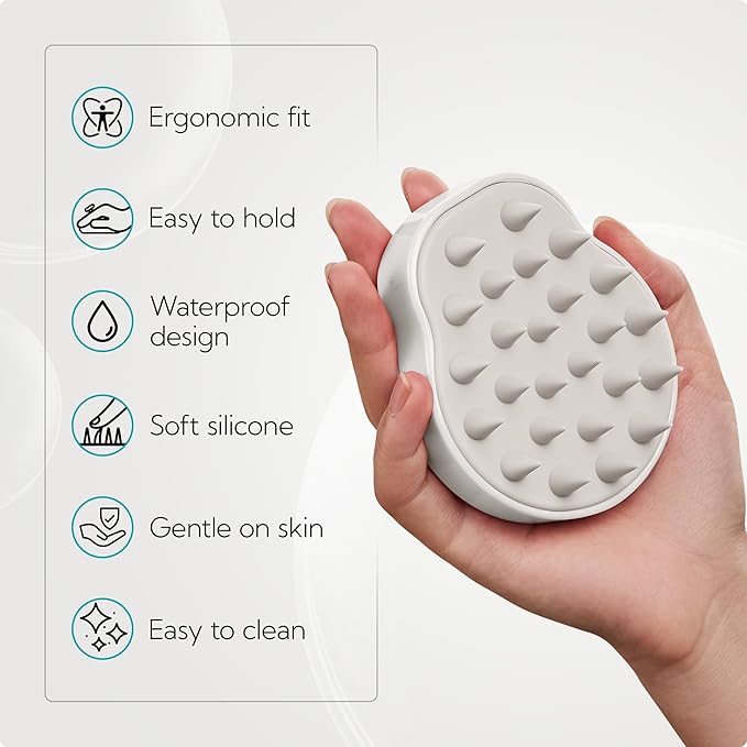 HEETA Hair Scalp Massager Shampoo Brush 2 Pack, Soft Silicone Bristles for Dandruff Removal, Waterproof for Wet & Dry Hair, Suitable for Men & Women (Light Beige & Purple)