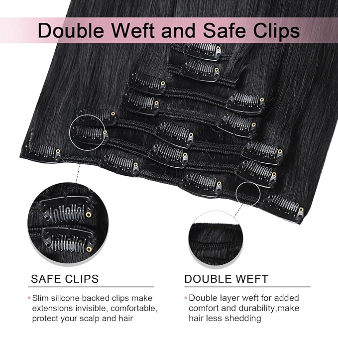 Pro2.0 Remy Real Human Hair Extensions Clip ins 120g Thick 7pcs Color #1 Jet Black Remy Clip in Hair Extensions Real Human Hair 16inch Seamless Double Weft for Women（#1-16inch）