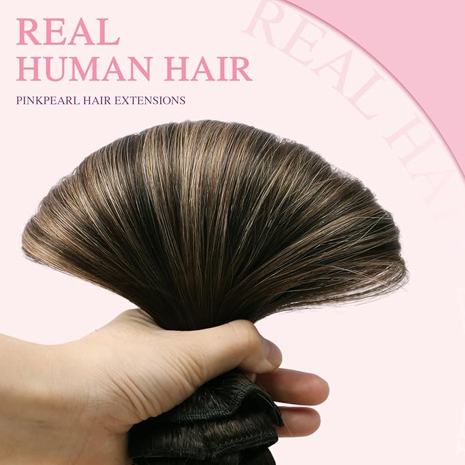 PINKPEARL Clip in Hair Extensions Human Hair Extensions, #2/6/2 Balayage Dark Brown to Chestnut Brown 120g 7pcs 18 Inch Real Human Hair Extensions Clip in Straight Remy Silky Weft(#2/6/2-18)