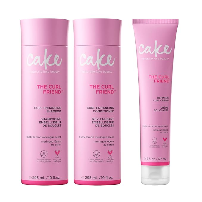 Cake Beauty Curl Friend Curl Defining Shampoo, Conditioner & Cream Set - Avocado & Argan Oil Curly Hair Products - Anti-Frizz, Cruelty Free & Vegan Gift Set