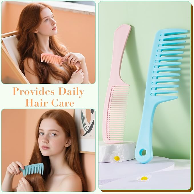 SALONSILK Dopamine Colorful 4PCS Professional Comb Set, Wide Tooth Rat Tail Fine Tooth Hair Combs, Braiding Cutting Barber Styling Curly Parting Set for Men and Women