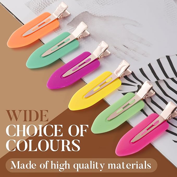 D 6 Pcs Hair Clips No Crease - No bend Creaseless Hair Clip - Makeup Clip for Women and Girls - Flat Hair Clips for Hairstyling Salon Rose Gold Handle - colorful