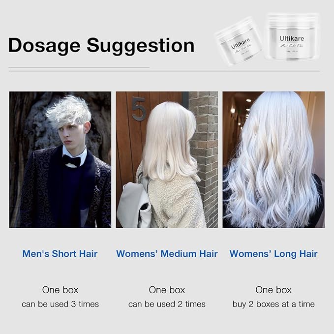 Temporary Hair Color for Kids, Ultikare White Hair Dye Washable Natural Hair Wax Color Chalk Mud Cream DIY Hairstyle Clay For Dark Hair Halloween, Cosplay, Party, Christmas Gift Girls 3.4 Fl Oz