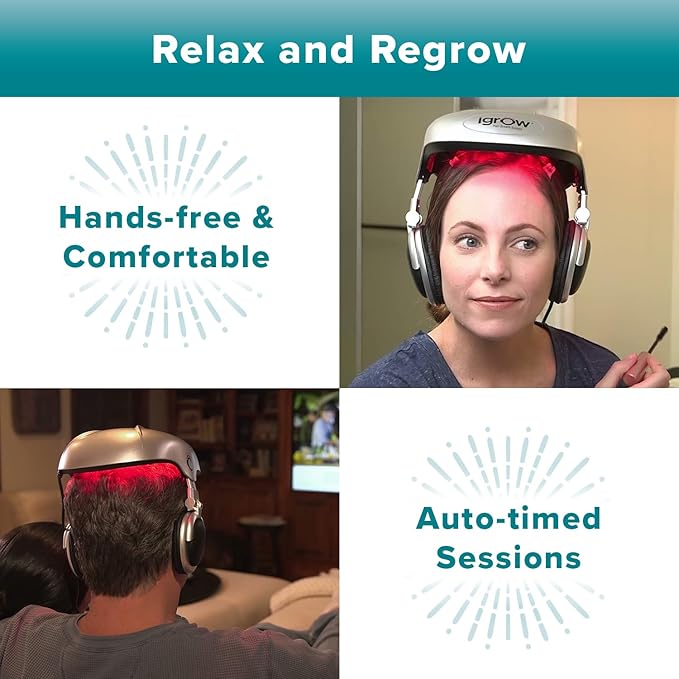 iGrow Laser Hair Growth System - Red Light Therapy, Clinically Proven, FDA Cleared Laser Cap Hair Growth for Men & Women
