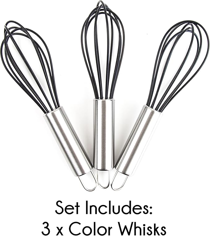 Hair Color Whisk Set - 3 Silicone Mixers with Stainless Steel Handles - Hair Dye Whisks for Blending Color in Salon or Home Use - Professional Hair Color Mixing Tools