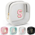 YOOLIFE Initial Make Up Bag Travel Toiletry Bag, Clear Makeup Bag Preppy Cosmetic Bags Organizer Travel Essentials Gifts for Women Teen Girlfriend Teacher Mom Birthday Mothers Day Gifts White S