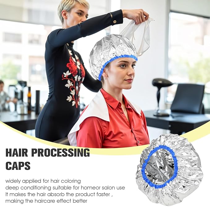 3 Pcs Deep Conditioning Hair Cap, Reusable Processing Caps for Hair Practical Cap for Oil Treatment Heat Caps for Long Thick tousle Dyeing Home and Salon Use Gold Blue Gray