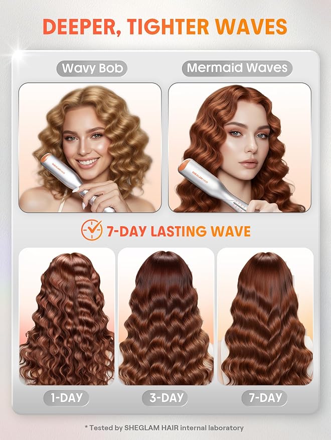 SHEGLAM 0.75" Deep Waver for Short Hair Lightweight, Dual Voltage, Smart Timer Hair Tool Crimper Double Barrel & Adjustable Temps Anti-Scald, Easy to Use