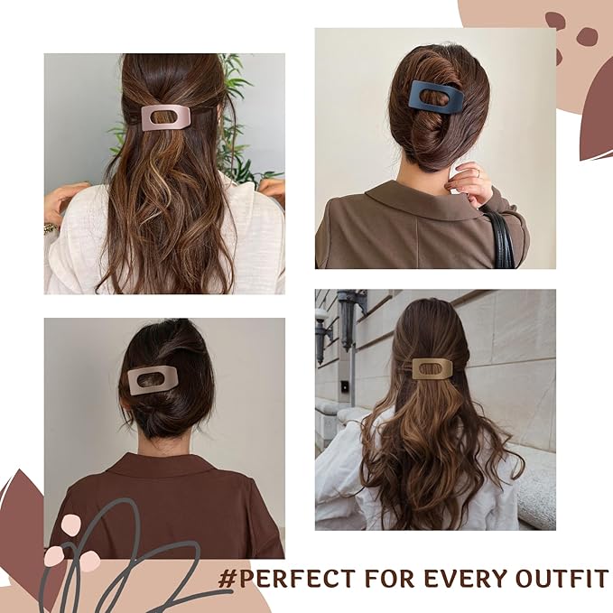 8 Pack Flat Hair Clips for Women – Large Matte Rectangle No-Slip Claw Clips, Strong Hold Square Hair Accessories for Thick & Thin Hair, Lay Flat Design for Work & Daily Styling