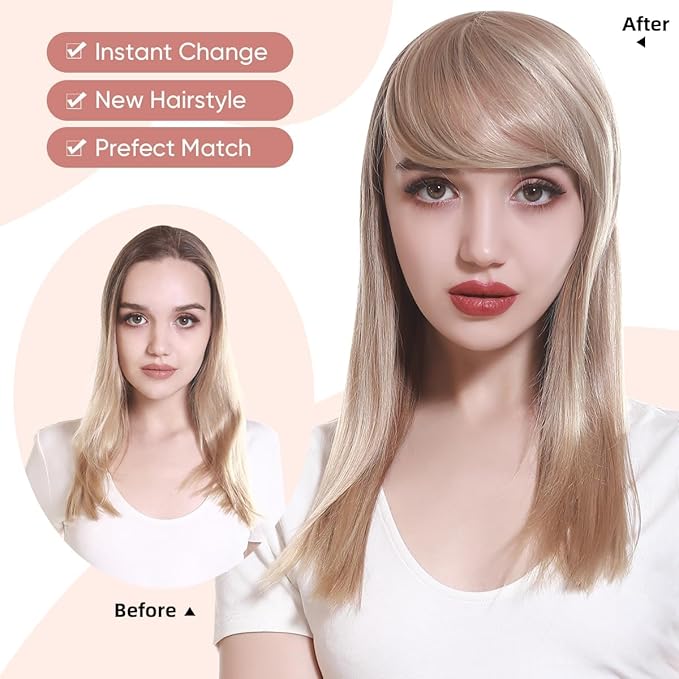 SARLA Clip in Side Bangs Extension Straight Synthetic Fake Bangs One Piece for Women Tizian Red