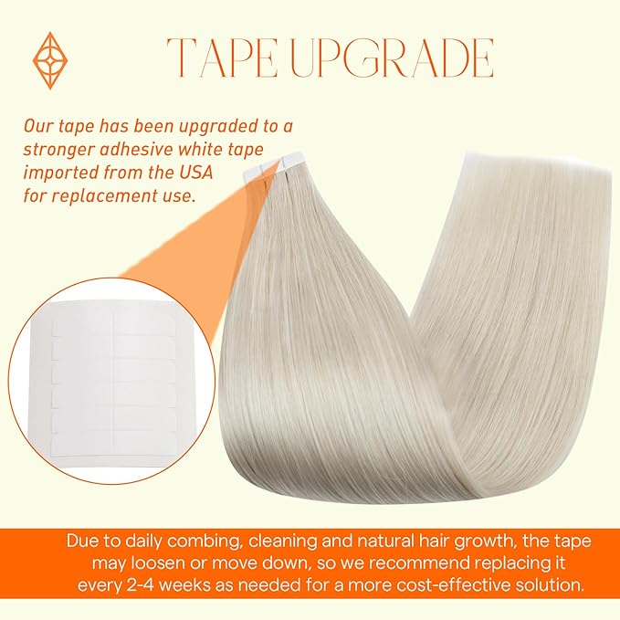 Full Shine Color 1000 White Blonde Tape in Hair Extensions Tape in Extensions 12 Inch 20 Pcs 30 Grams Seamless Skin Weft Remy Human Hair for Women Add Volume Straight Remy Hair Extensions
