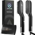 Arkam Beard Straightener for Men - Original Heated Beard Brush Kit w/Anti-Scald Feature, Dual Action Hair Comb and Travel Bag for Short to Medium Beards -Costume Accessories and Grooming Gifts for Men