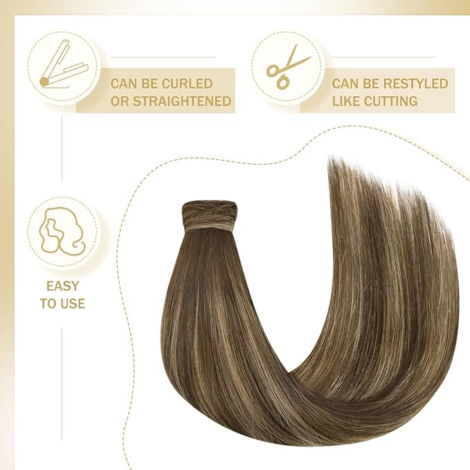 Ve Sunny Hair Extensions Ponytail Real Human Hair Wrap Around Clip in Ponytail Hair Extensions Straight Extensions Human Hair for Women Medium Brown Balayage Ombre Caramel Blonde 18inch 80G