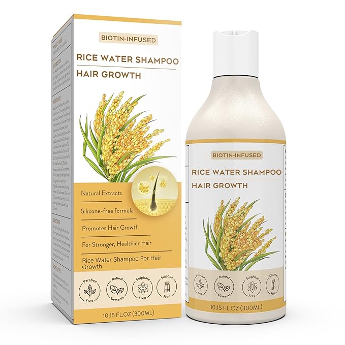 Rice Water Hair Growth Shampoo, Enhances Hair Luster, Suitable for Thinning Hair and Hair Loss, Promotes Hair Regrowth-10.15 FL.OZ