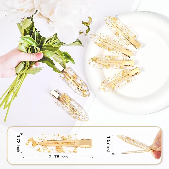8PCS No Bend No Crease Gold Glitter Makeup Creaseless Hair Clips - Styling Hair Accessories for Bride, Women & Girls