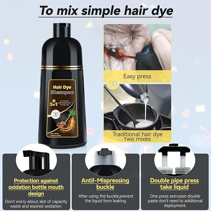 Hair Dye Shampoo 3 IN 1, Hair Color Shampoo for Gray Hair Coverage for Women Men, Herbal Formula, Lasts up to 30 Days (16.9 Fl Oz)