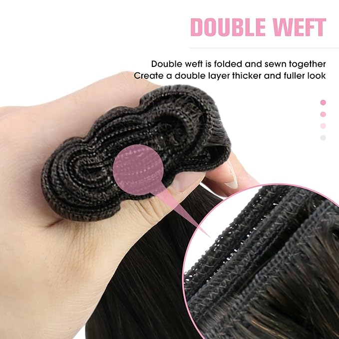 YoungSee Sew in Hair Extensions Real Human Hair Dark Brown Hair Extensions Sew in Darkest Brown Double Weft Human Hair Extensions Remy Hair 20Inch 100G