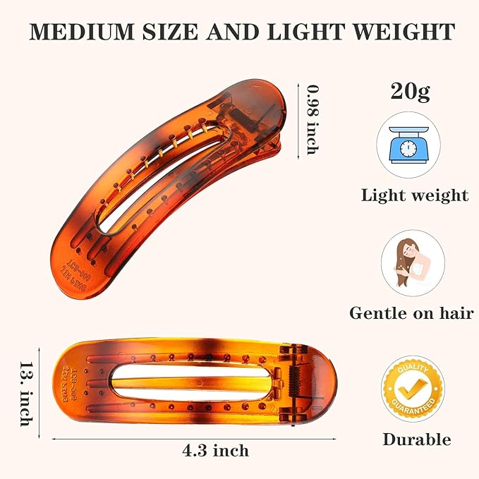 5 Pcs Flat Hair Clips, Medium Lay Flat Claw Clips for Women Girls,Strong Hold Non-slip Matte Hair Claws for Thick Thin Hair(Black&Tortoise)