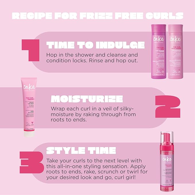 Cake Beauty Gel-to-Foam Curl Styler, The Curl Friend – High Hold & Definition - Frizz Protection- Infused with Coconut Oil & Shea Butter - For Curly Hair- 6.8 fl oz./ 200 mL